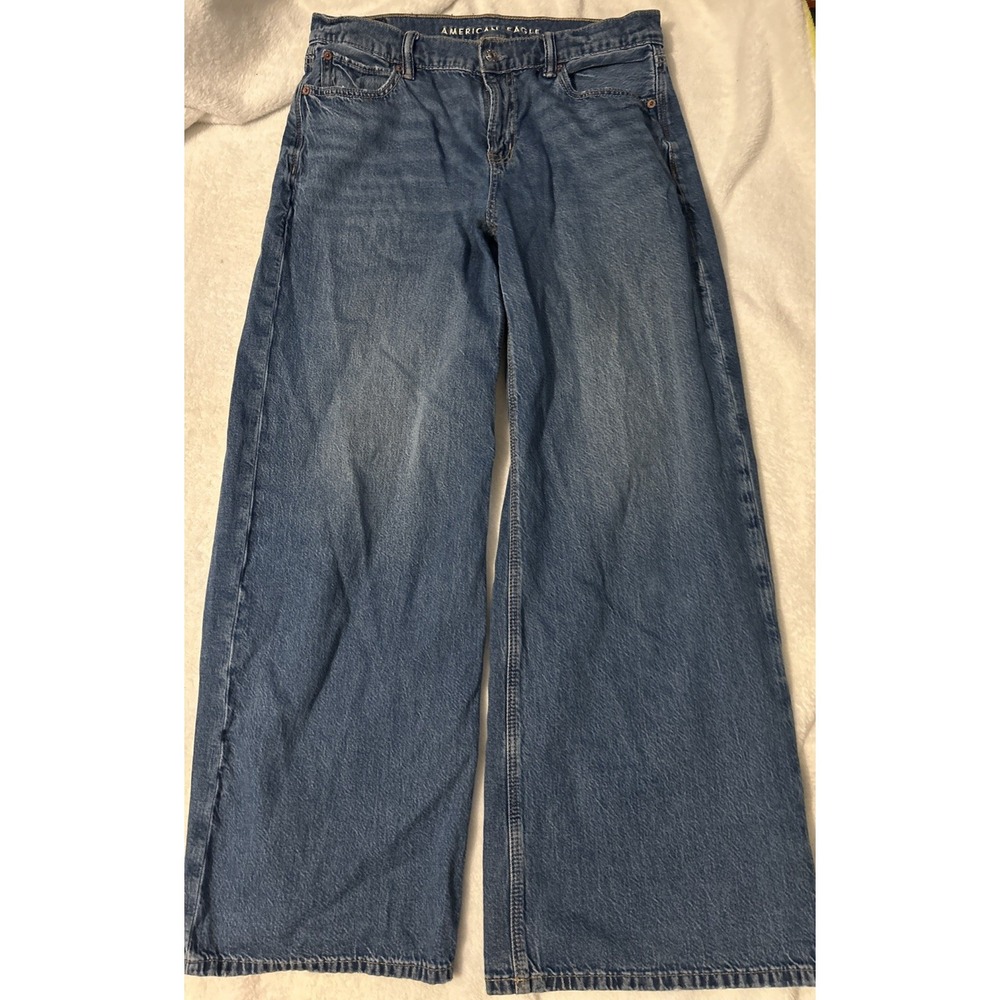 American Eagle Super High Rise Baggy Wide Leg Jeans Size 4 Medium Wash Stretch